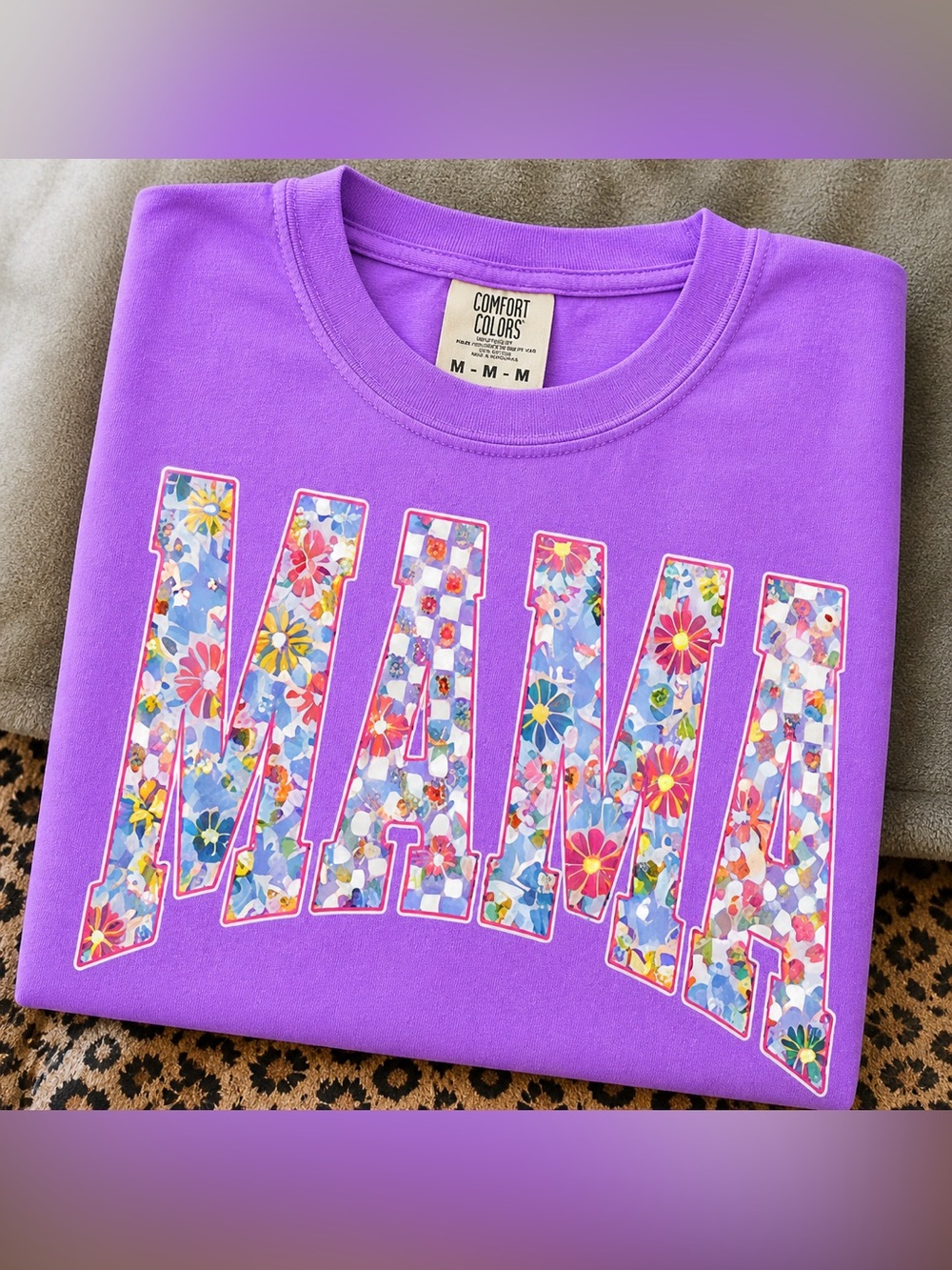 Comfort Colors Purple Floral 'MAMA' Crewneck Sweatshirt